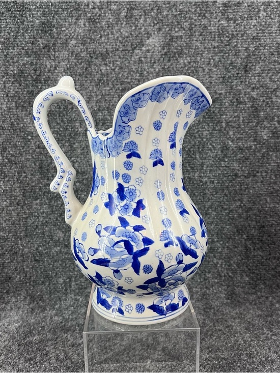 Andrea By Sadek Other - Vtg Andrea by Sadek Blue & White 8.5”Floral Porcelain Pitcher Vase
